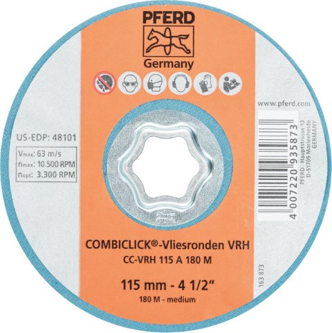 PFERD COMBICLICK NON WOVEN DISC ALUM OX 115MM 180 GRIT VRH